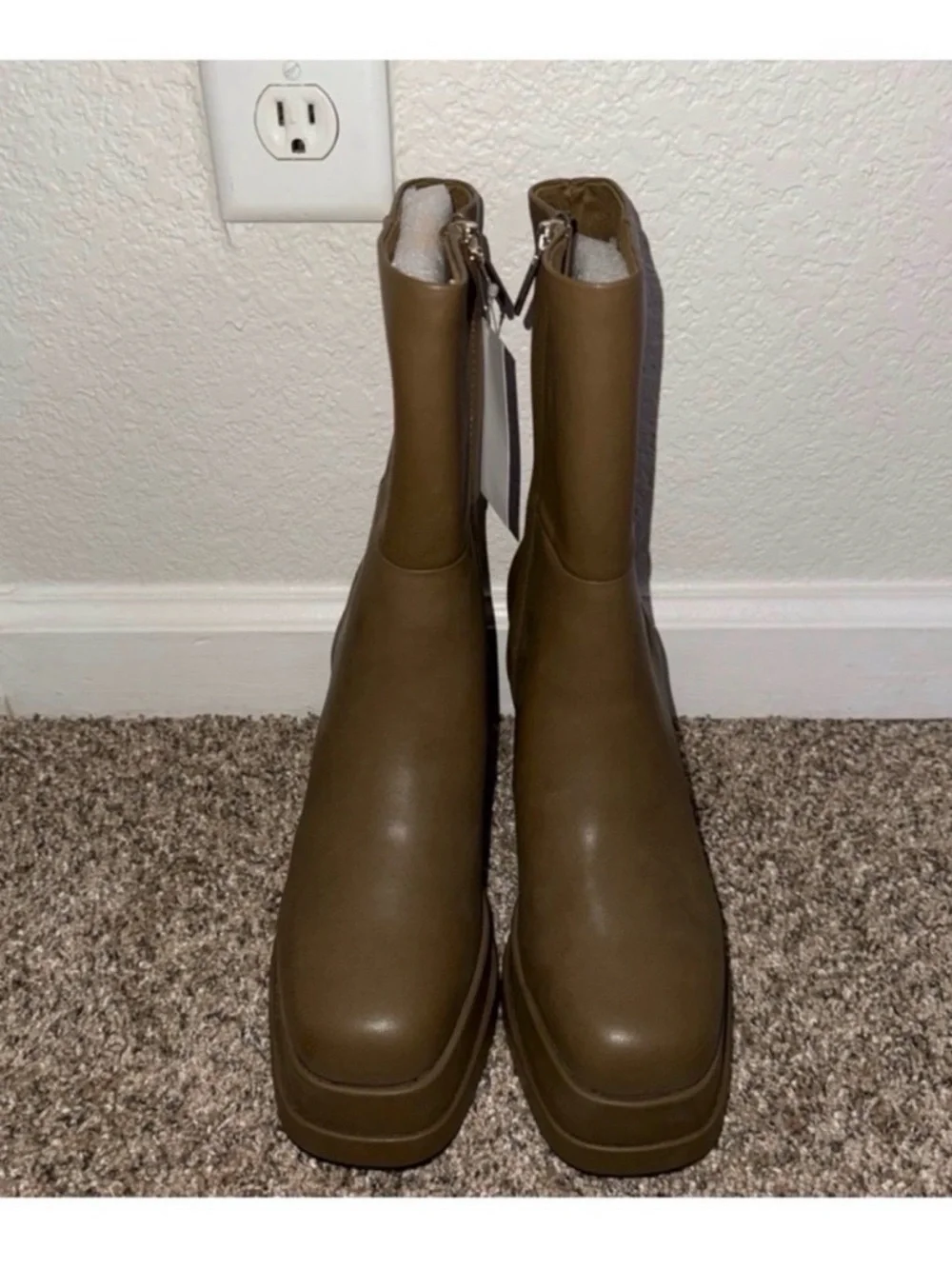 H&M Olive Platform Block-Heel Ankle Boots